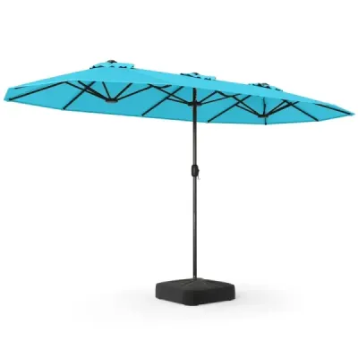 Dvojitý slunečník 400 x 212 cm, obdélníkový, s klikou, slunečník se stojanem, na balkon nebo terasu, tyrkysový