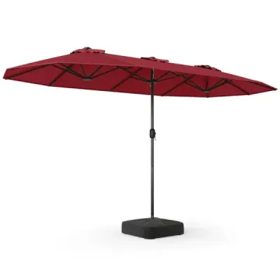 Dvojitý slunečník 400 x 212 cm, obdélníkový, s klikou, slunečník na stojanu, na balkon nebo terasu, vínově červený