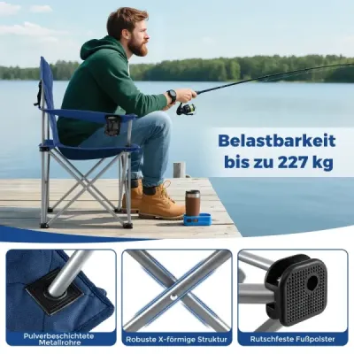 Sada 2 ks skládacích kempingových židlí s chladicí taškou a držákem na nápoje, nosnost 227 kg, polstrovaná rybářská židle