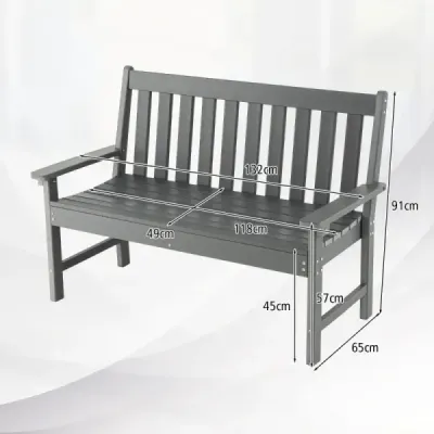 132 cm dlouhá lavička Zahradní lavička z HDPE pro 2-3 osoby 132 x 65 x 91 cm Šedá barva