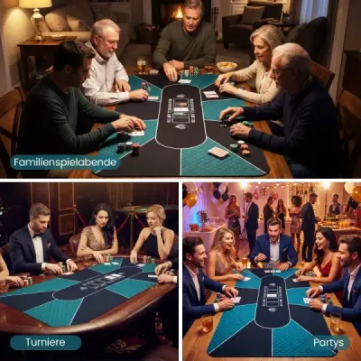 Pokerová podložka 179 x 89 cm, Texas Hold'em, voděodolná, protiskluzová, pro 10 hráčů, Party Casino, černá a zelená