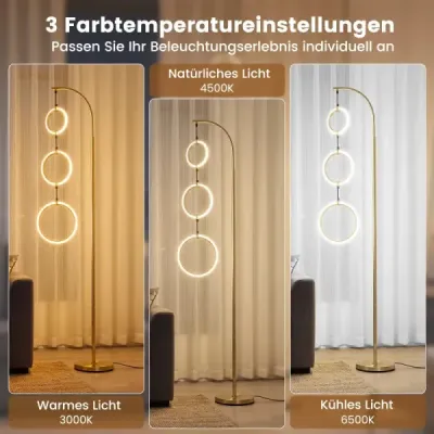 3ramenná LED stojací lampa na čtení se 3 závěsnými kroužky a nožním spínačem