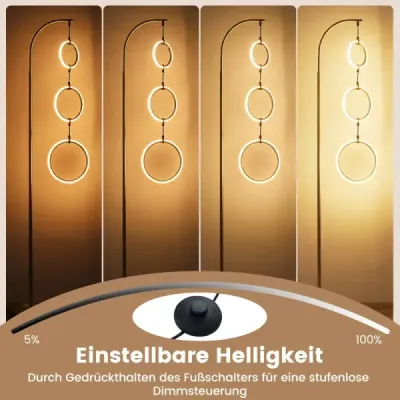 3ramenná LED stojací lampa na čtení se 3 závěsnými kroužky a nožním spínačem