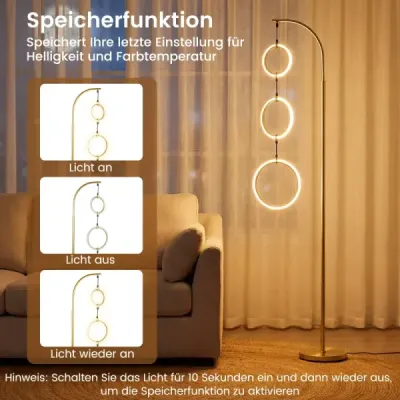 3ramenná LED stojací lampa na čtení se 3 závěsnými kroužky a nožním spínačem