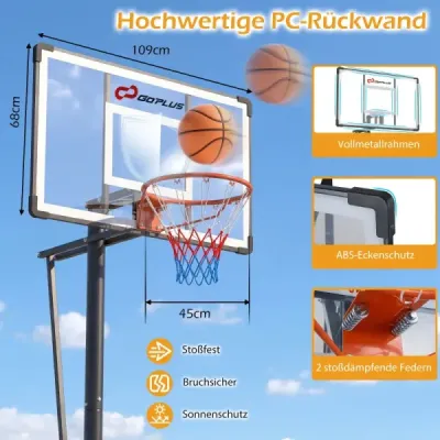 Basketbalový koš se stojanem, 2 kolečky a závaží – výškově nastavitelný basketbalový stojan