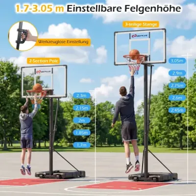 Basketbalový koš se stojanem, 2 kolečky a závaží – výškově nastavitelný basketbalový stojan