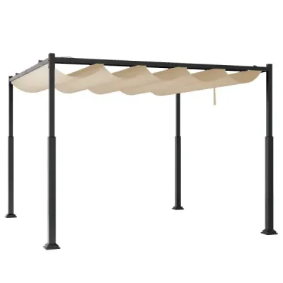 Pergola o rozměrech 3,1 x 3,1 m s posuvnou střechou, vodotěsný altán, zimní zahradní altán, béžová
