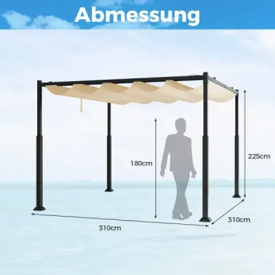 Pergola o rozměrech 3,1 x 3,1 m s posuvnou střechou, vodotěsný altán, zimní zahradní altán, béžová