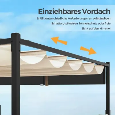 Pergola o rozměrech 3,1 x 3,1 m s posuvnou střechou, vodotěsný altán, zimní zahradní altán, béžová