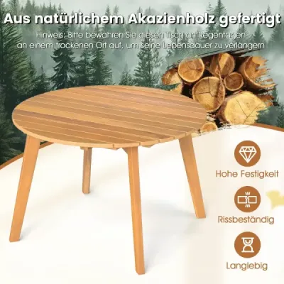 Zahradní stolek z akáciového dřeva odolný proti povětrnostním vlivům Kulatý zahradní stolek Balkonový stolek Konferenční stolek 62 x 62 x 40 cm