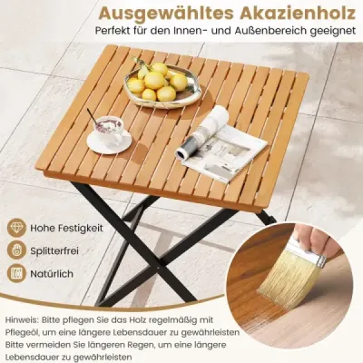 Skládací odkládací stolek z akáciového dřeva, balkonový stolek odolný proti povětrnostním vlivům, čtvercový jídelní stůl 70 x 70 x 73 cm
