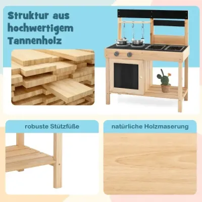 Dětská kuchyňka se 2 odnímatelnými dřezy a kohoutkem, vařičem a kuchyňským náčiním