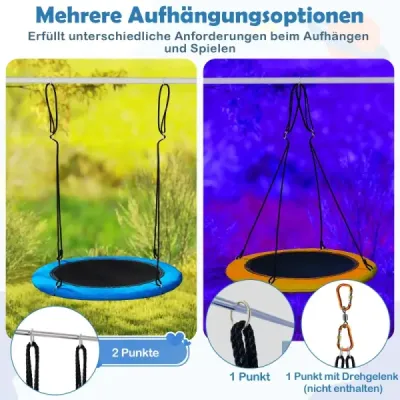 Houpačka hnízdo Ø100cm LED osvětlení Nastavitelné lano do 150kg Zahradní hřiště Modrá