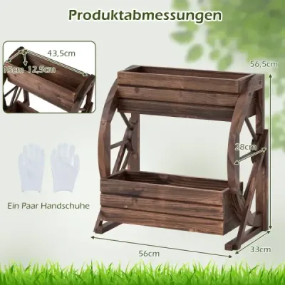 Dvoupatrový květináč, rustikální dřevěný květináč s drenážními otvory, kávový