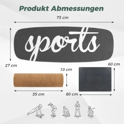 Balanční deska waveboard 17 mm s korkovým válečkem 10 cm, surfovací prkno z březového dřeva, nosnost až 100 kg