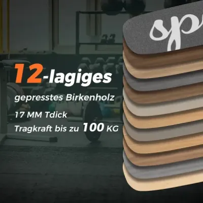 Balanční deska waveboard 17 mm s korkovým válečkem 10 cm, surfovací prkno z březového dřeva, nosnost až 100 kg