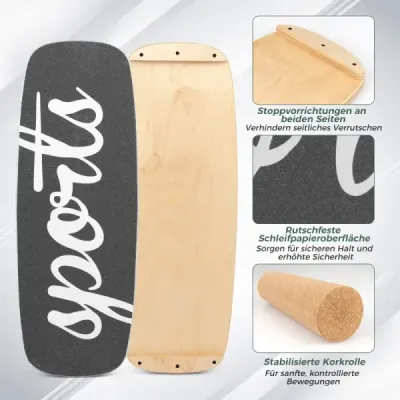 Balanční deska waveboard 17 mm s korkovým válečkem 10 cm, surfovací prkno z březového dřeva, nosnost až 100 kg