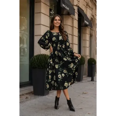 Dámské šaty ve stylu kimono MODA02116 černo-béžové