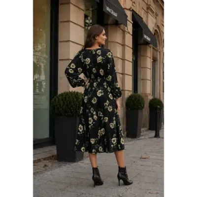 Dámské šaty ve stylu kimono MODA02116 černo-béžové