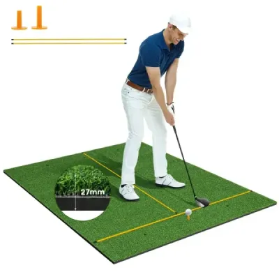 Golfová odpalovací podložka 2 gumová odpaliště a 2 zarovnávací tyče a 6 pozic pro odpaliště 152 x 117 cm tloušťka 32 mm