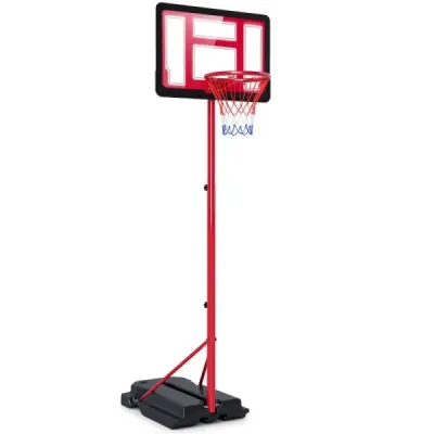 Dětský basketbalový koš 95-155 cm, výškově nastavitelný basketbalový stojan s plnitelnou základnou, červený