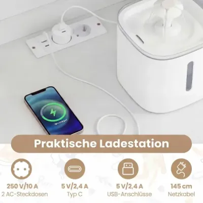 Skříňka na kočičí toaletu s nastavitelným LED světlem, poličkou, nabíjecí stanicí a zásuvkou, bílá.