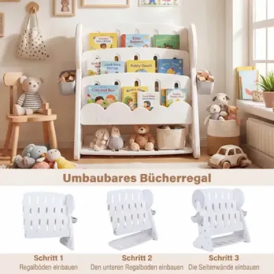 Dětská knihovna se 4 úložnými boxy a oboustrannou spodní policí, bílá