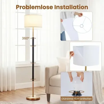 Stojací lampa 165 cm, stojací lampa s lněným stínidlem, objímkou ​​E27 a nožním spínačem
