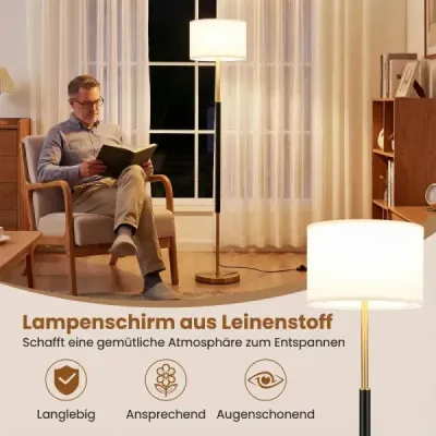 Stojací lampa 165 cm, stojací lampa s lněným stínidlem, objímkou ​​E27 a nožním spínačem