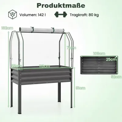Vyvýšený záhon z pozinkovaného kovu s PE krytem. Vyvýšený záhon s rolovacími dveřmi a upevňovacím popruhem. Šedý.
