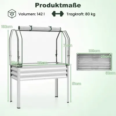 Vyvýšený záhon z pozinkovaného kovu s PE krytem. Vyvýšený záhon s rolovacími dveřmi a upevňovacím popruhem. Stříbrná.