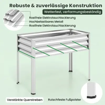 Vyvýšený záhon z pozinkovaného kovu s PE krytem. Vyvýšený záhon s rolovacími dveřmi a upevňovacím popruhem. Stříbrná.
