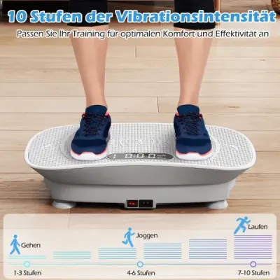 Vibrační plošina s 10 rychlostními stupni a dálkovým ovládáním, vibrační trenažér s LED displejem, šedá