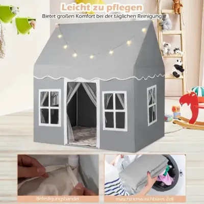 Dětský domek na hraní s hvězdicovými světly a okny a síťovými závěsy Dětský stan Dětský stan na hraní Hrací stan Grey