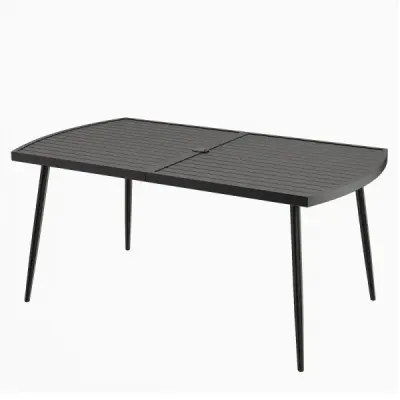 Zahradní stůl 160 x 90 cm Venkovní jídelní stůl pro 6 osob Kovový balkonový stůl s otvorem pro slunečník o průměru 4 cm