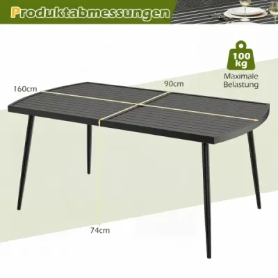 Zahradní stůl 160 x 90 cm Venkovní jídelní stůl pro 6 osob Kovový balkonový stůl s otvorem pro slunečník o průměru 4 cm