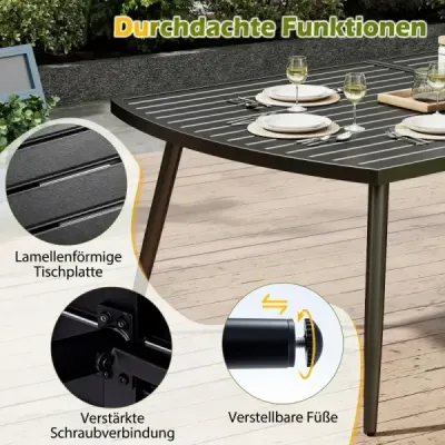 Zahradní stůl 160 x 90 cm Venkovní jídelní stůl pro 6 osob Kovový balkonový stůl s otvorem pro slunečník o průměru 4 cm