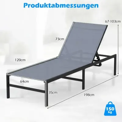 Lehátko na slunění pro venkovní použití Nastavitelné lehátko 64 x 198 x 67–103 cm Šedé