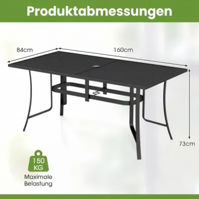 Zahradní stůl z kovu, balkonový stůl s otvorem pro slunečník, čtvercový terasový stůl pro 6 osob