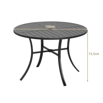 Kruhový zahradní stůl z kovu, průměr 108 cm, stůl odolný proti povětrnostním vlivům pro 4 osoby, robustní terasový stůl