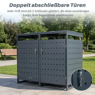 Kryt na 2 popelnice o objemu 240 l, kovový kryt pro 2 popelnice, kryt s odklápěcím víkem, šedý