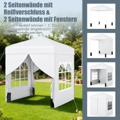 Skládací zahradní altán 2 x 2 m s odnímatelnými bočními stěnami, bílý