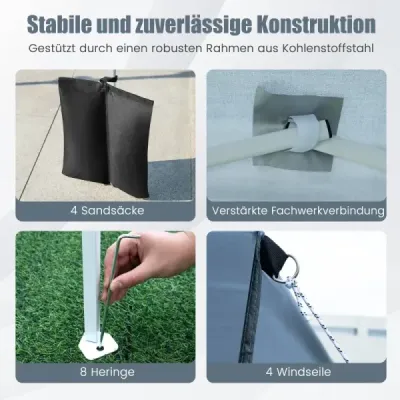 Skládací zahradní altán 2 x 2 m s odnímatelnými bočními stěnami, šedý