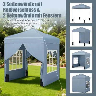 Skládací zahradní altán 2 x 2 m s odnímatelnými bočními stěnami, šedý