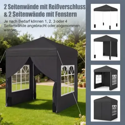 Skládací zahradní altán 2 x 2 m s odnímatelnými bočními stěnami, černý
