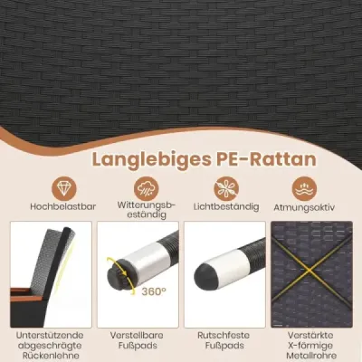 9 TLG. Ratanový zahradní nábytek jídelní set pro 8 osob zahradní stůl z akátového dřeva s otvorem pro slunečník