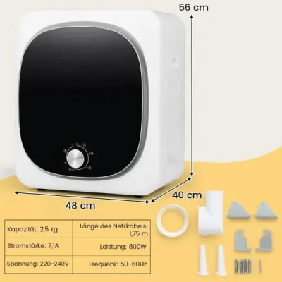 Sada: mini sušička prádla 5 kg, 800 W + mini pračka 4,5 kg, 310 W, rozměry 50 × 50 × 85 cm