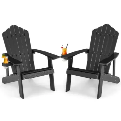 Sada 2 ks zahradních židlí Adirondack s držákem na nápoje, černá