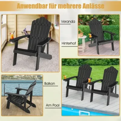 Sada 2 ks zahradních židlí Adirondack s držákem na nápoje, černá