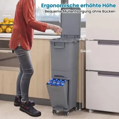 Multifunkční odpadkový koš do kuchyně s výklopným vnitřním košem, šedý